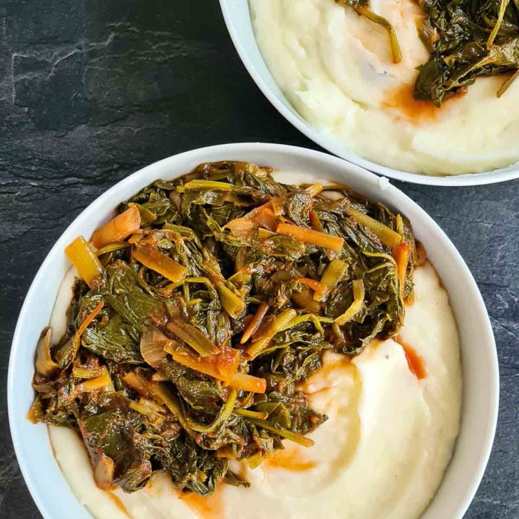 collard greens stew with mashed potatoes