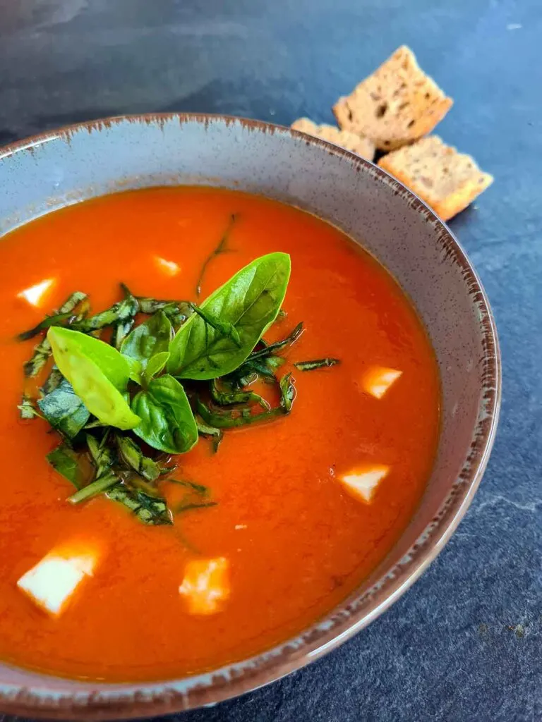 Roasted tomato soup with feta cheese