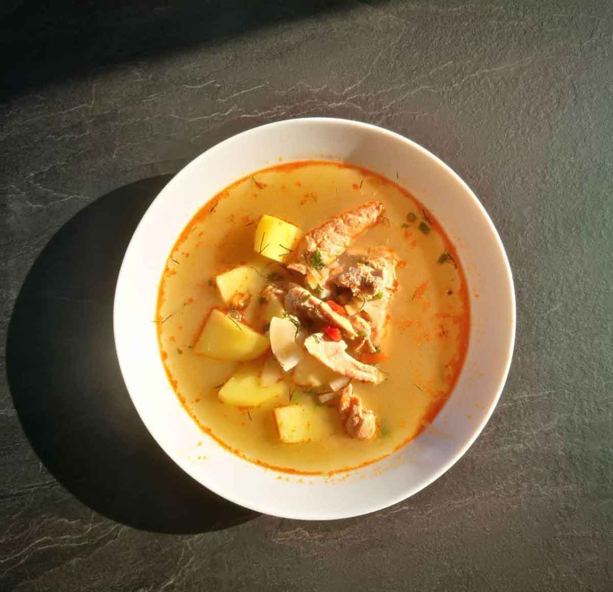 Soup with potatoes, smoked paprika and soy noodles