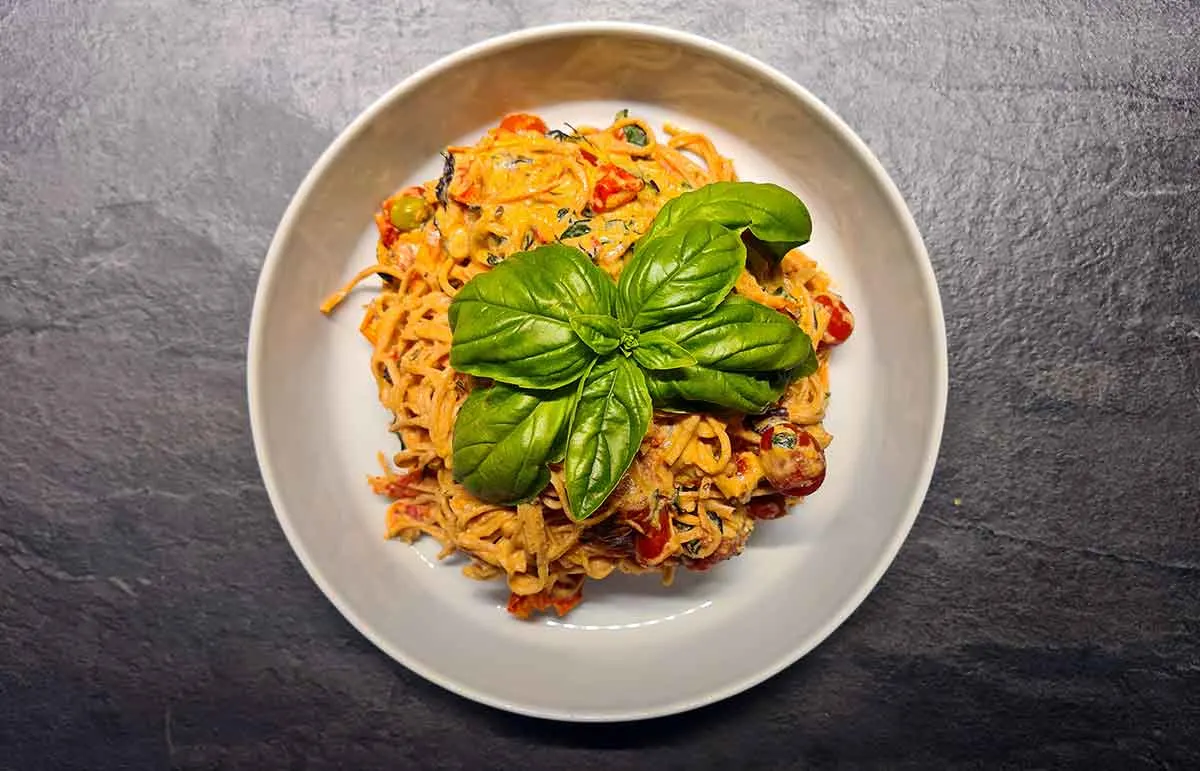 Protein-Rich Adzuki Bean Pasta with Roasted Cherry Tomatoes and Basil