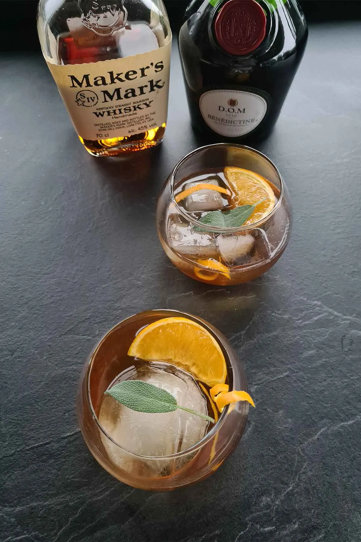 Winter-Spiced Herbal Bourbon on the Rocks with benedictine