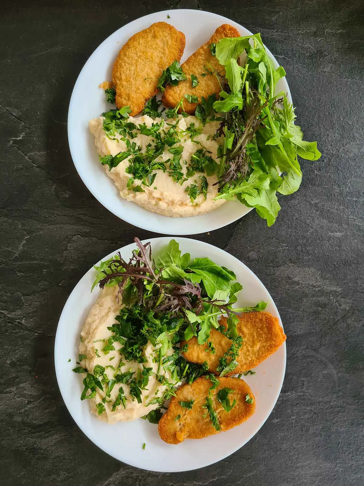 vegan schintzels with mashed celeriac puree