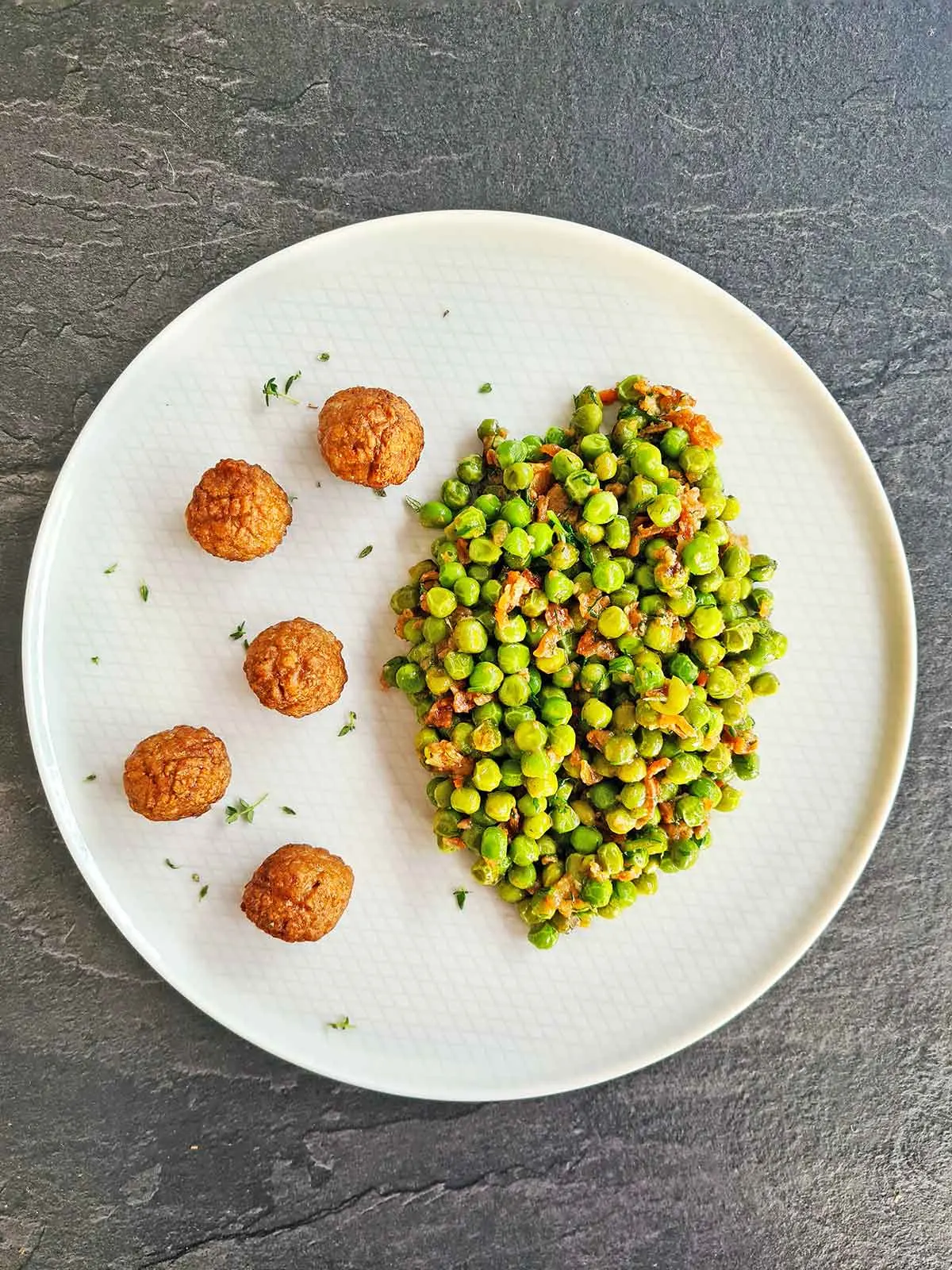 Creamy Green Peas with Crispy Fried Onions with veggie balls