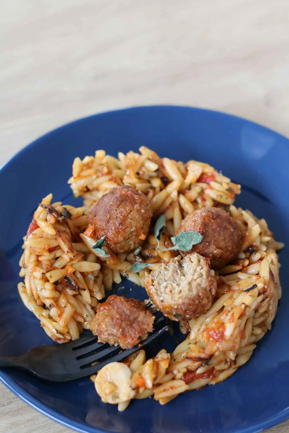 creamy orzo with veggie balls