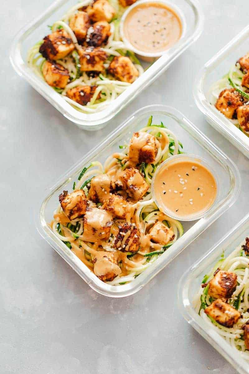 Crispy Sesame Tofu with Zucchini Noodles