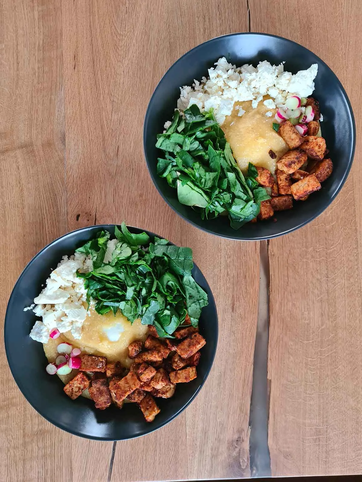 dinner polenta with cheese and tempeh cu mamaliga