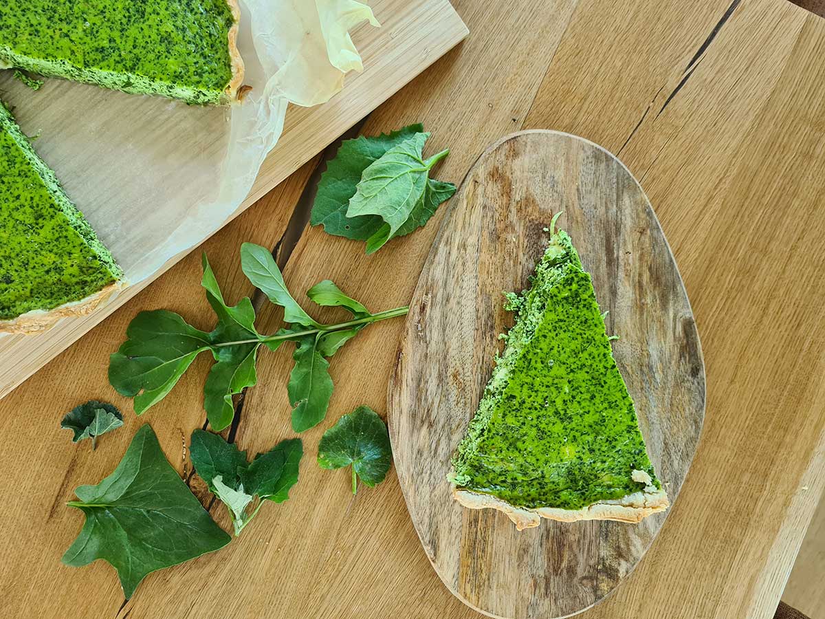 Spring Ricotta Tart with spinach and Edible Weeds 
