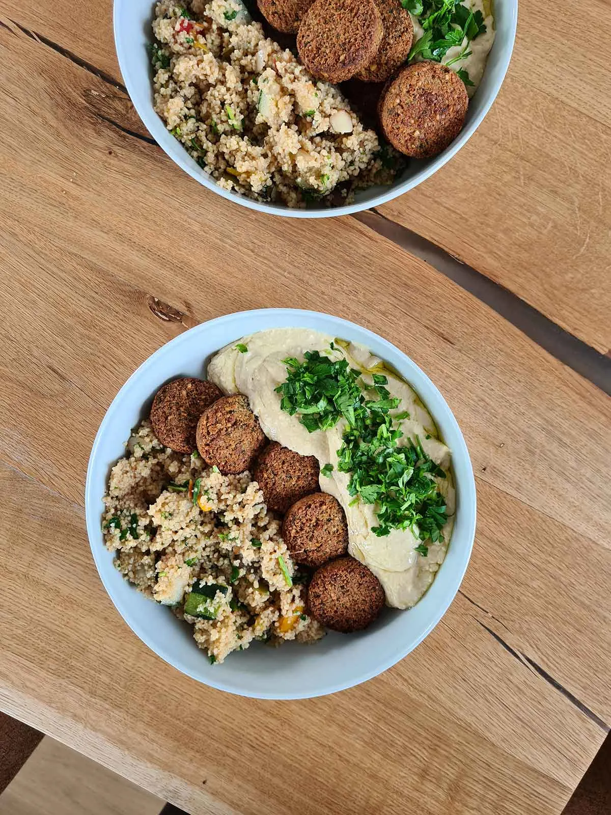 Baked falafel with homemade hummus and couscous Cuscus cu falafel copt si humus