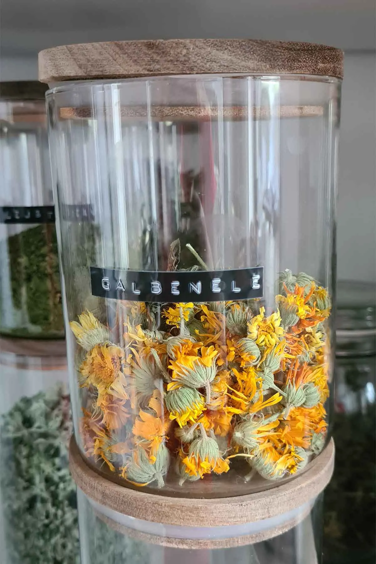 dehydrated calendula flowers in jar 