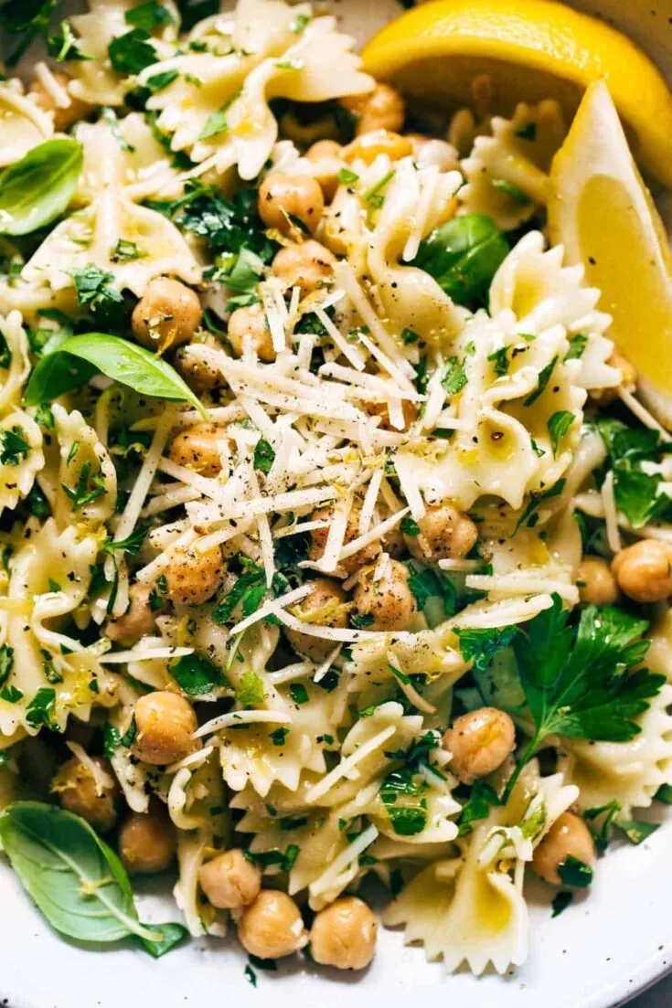 Lemon Herb Pasta Salad with Marinated Chickpeas