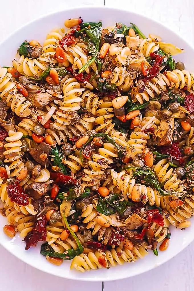 Fusilli with Spinach, Artichokes, Sun-Dried Tomatoes