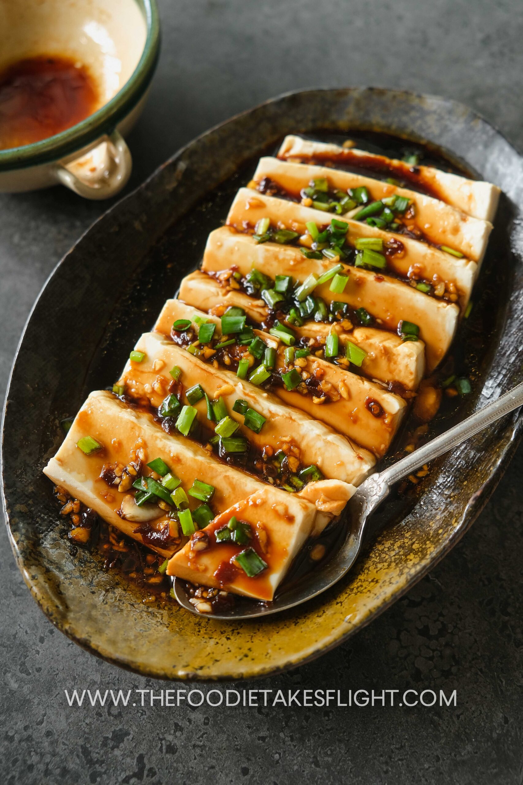 Steamed Tofu with Soy Garlic Sauce 