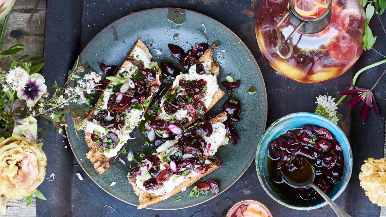 Charred Bread with Ricotta and Cherry Salsa 