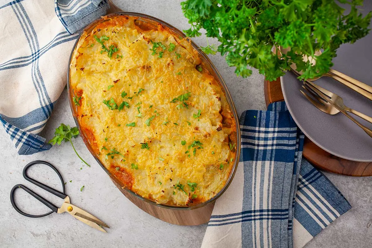 Hamburger pie made vegan