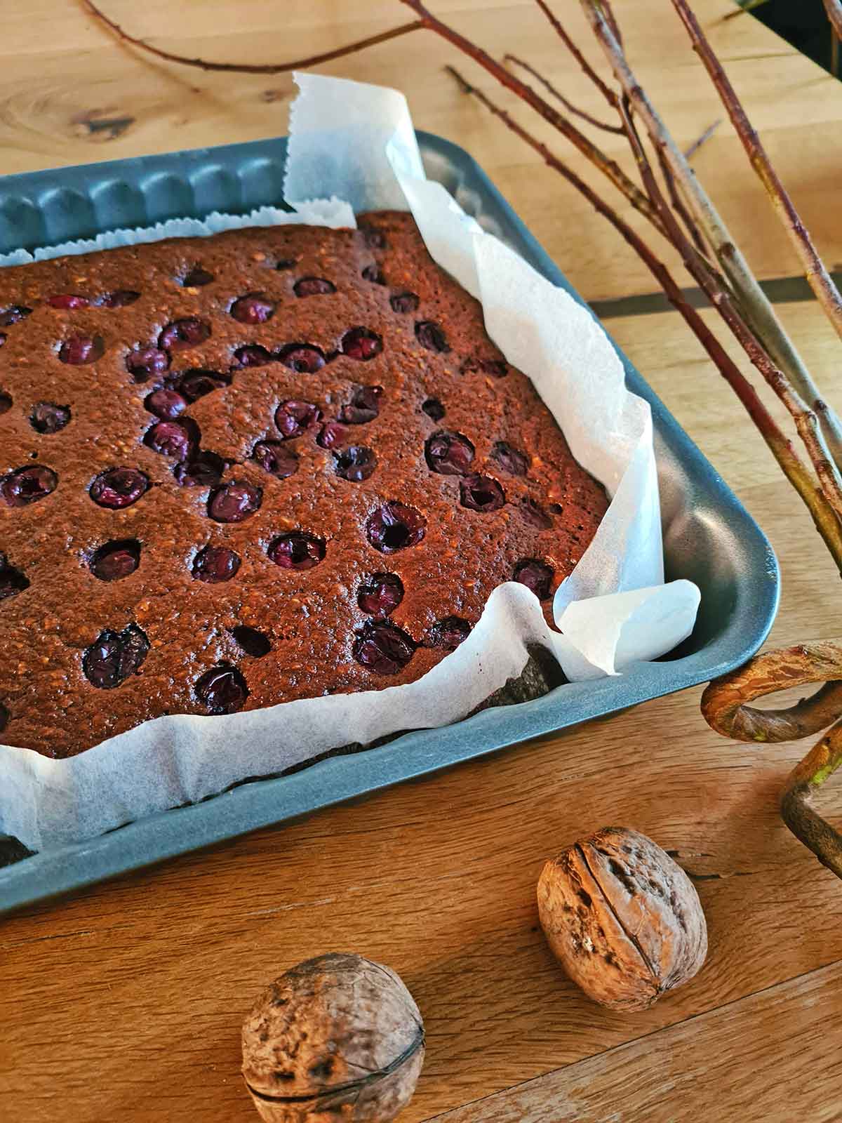 High-Protein Oatmeal Brownie with Sour Cherries recipe