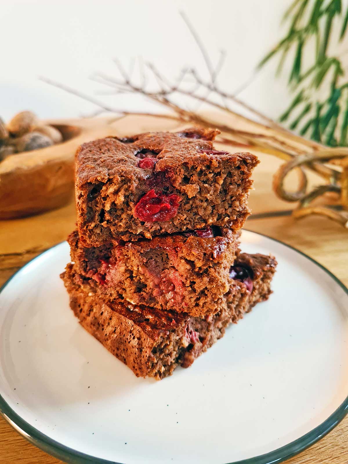 High-Protein Oatmeal Brownie with Sour Cherries recipe serving