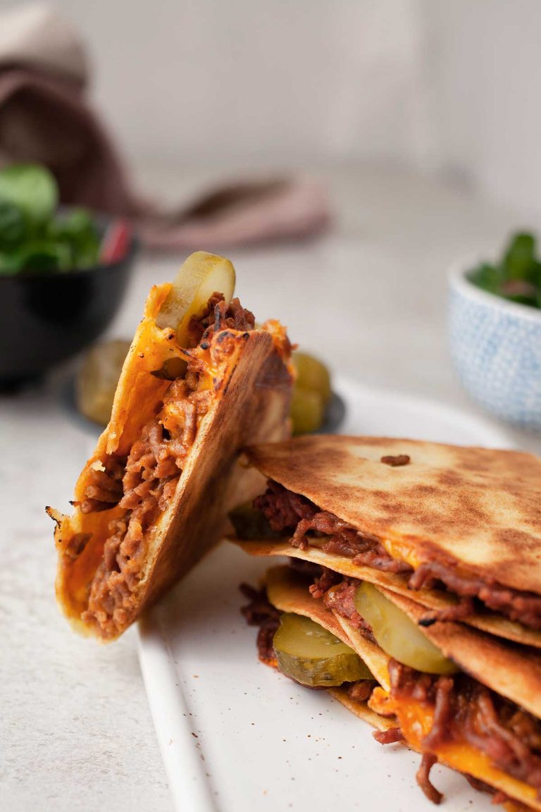 Cheeseburger quesadillas plant-based recipe