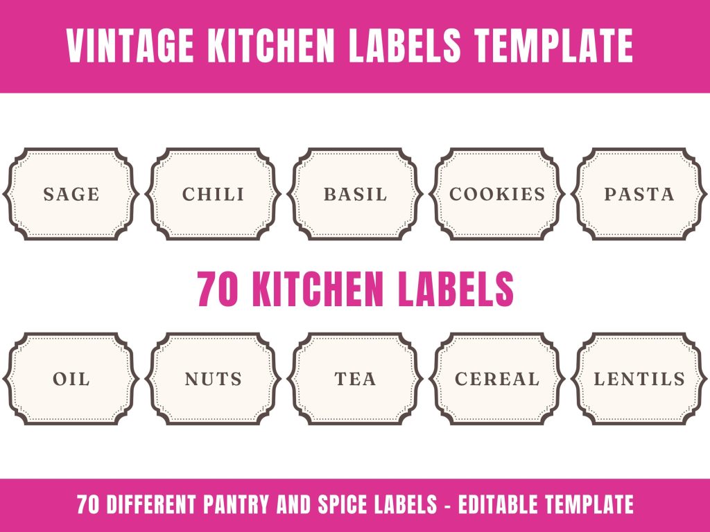 Vintage Kitchen Labels Template 70 pre-made pantry labels