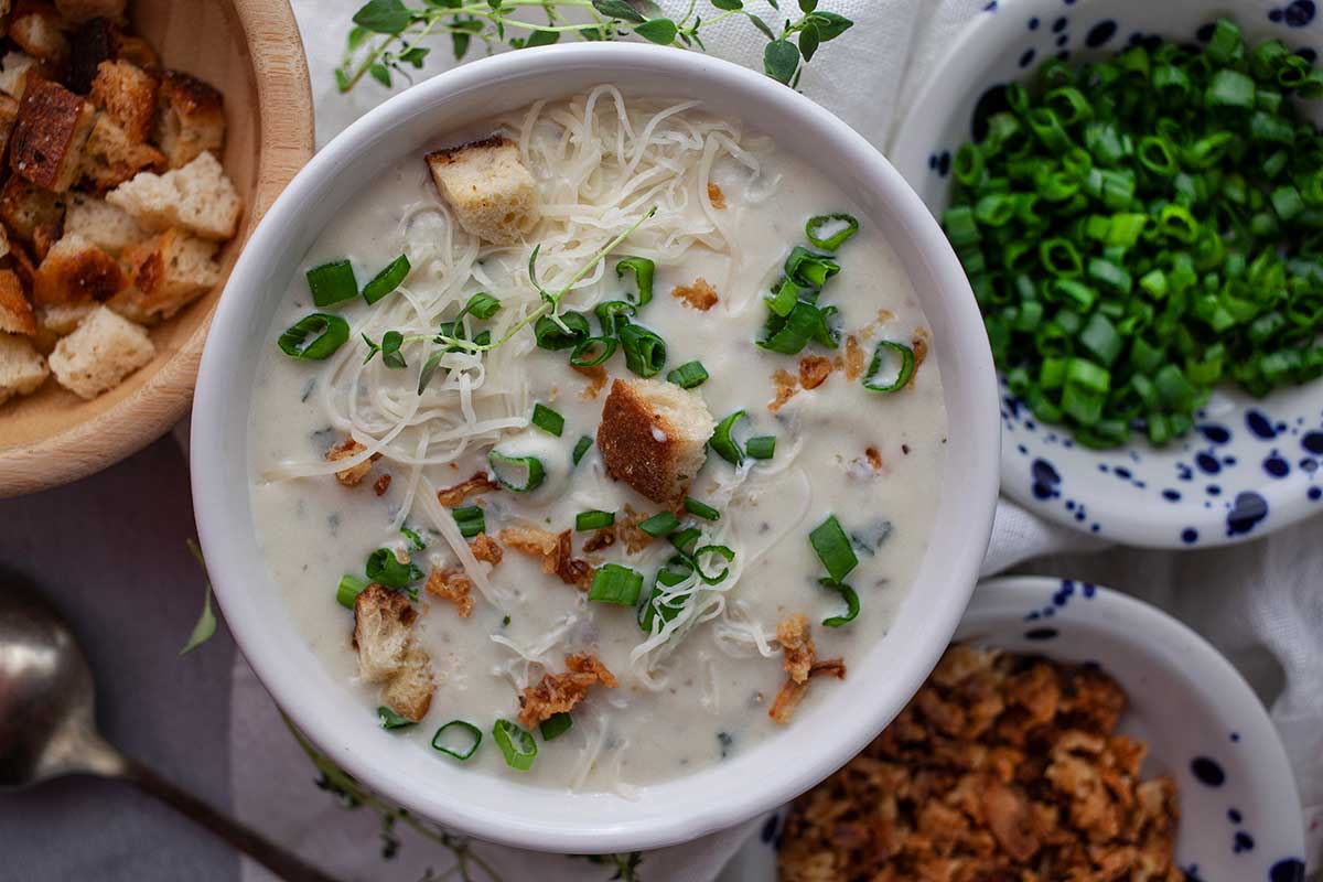 Loaded Potato Soup Recipe with croutons