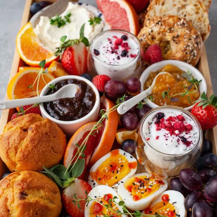 Vegetarian morning feast breakfast board