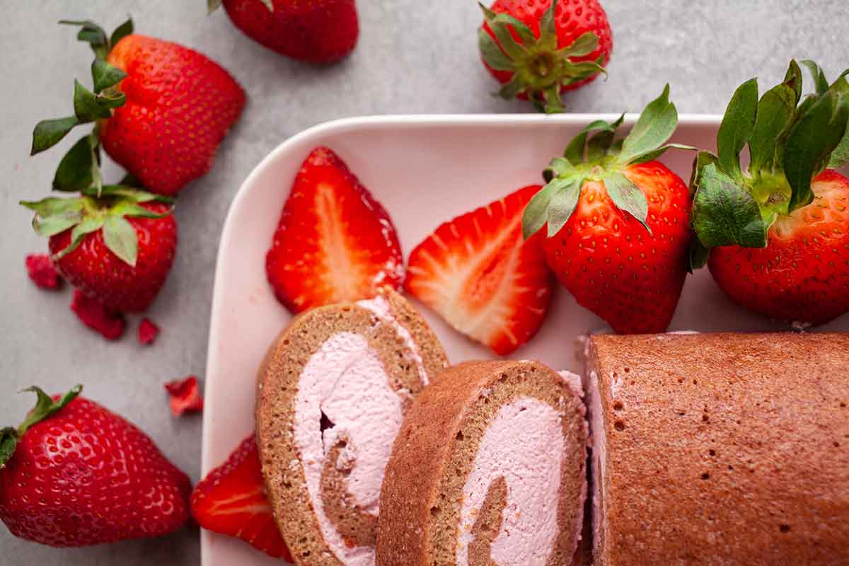 Strawberry Swiss Roll with Pink Frosting 
