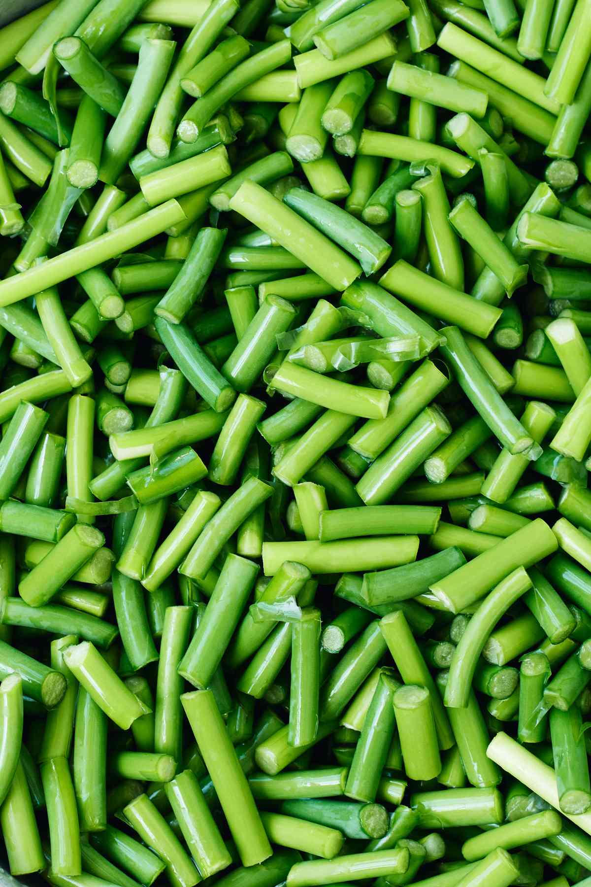 Garlic scapes trimmed and chopped into bite-sized pieces