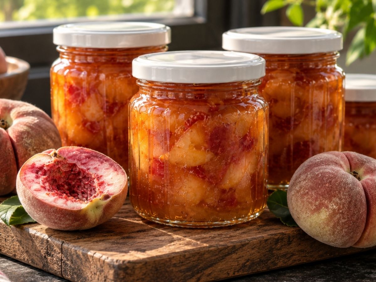 homemade peach jam with caramelized lemon zest