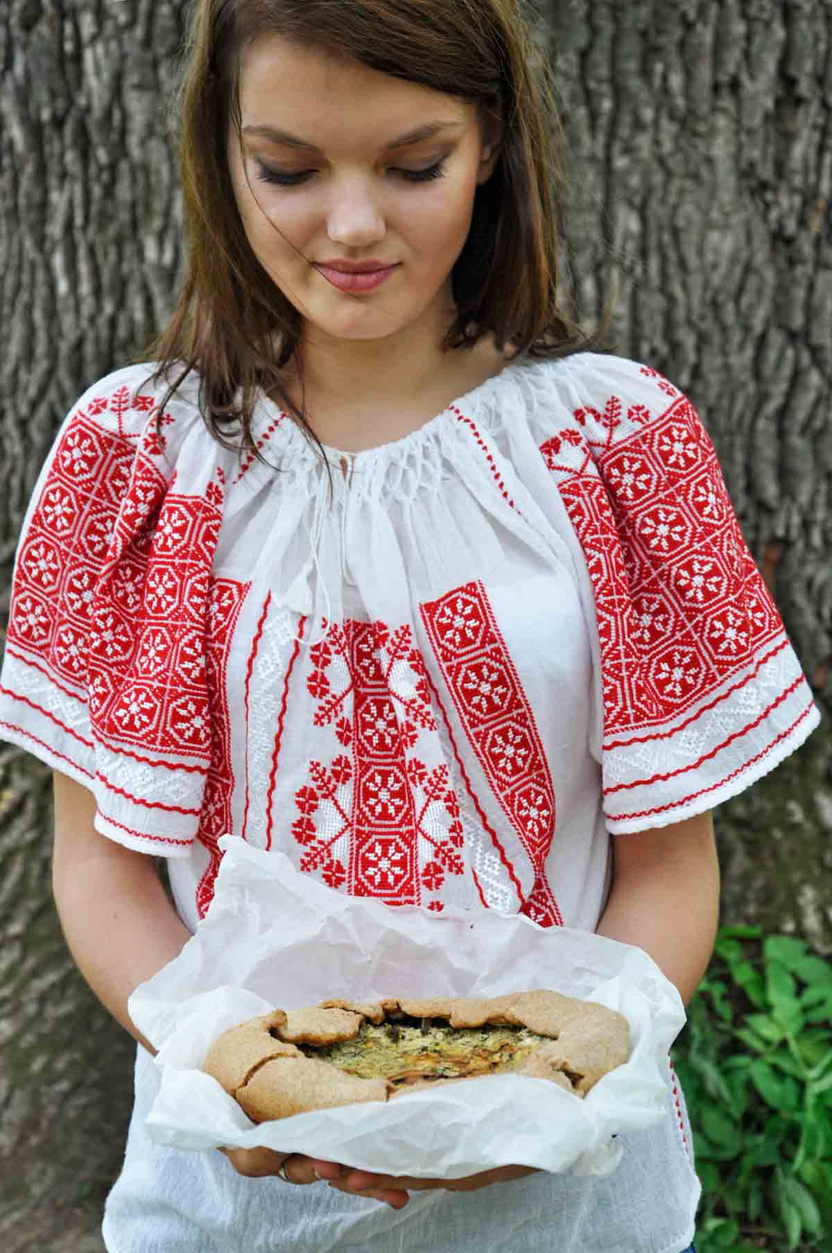 Freshly baked rustic mushroom and cheese galette