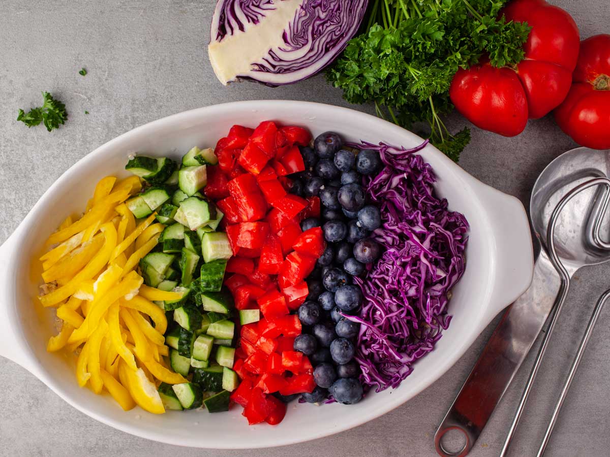 Rainbow quinoa salad with a bright lemon-Dijon dressing
