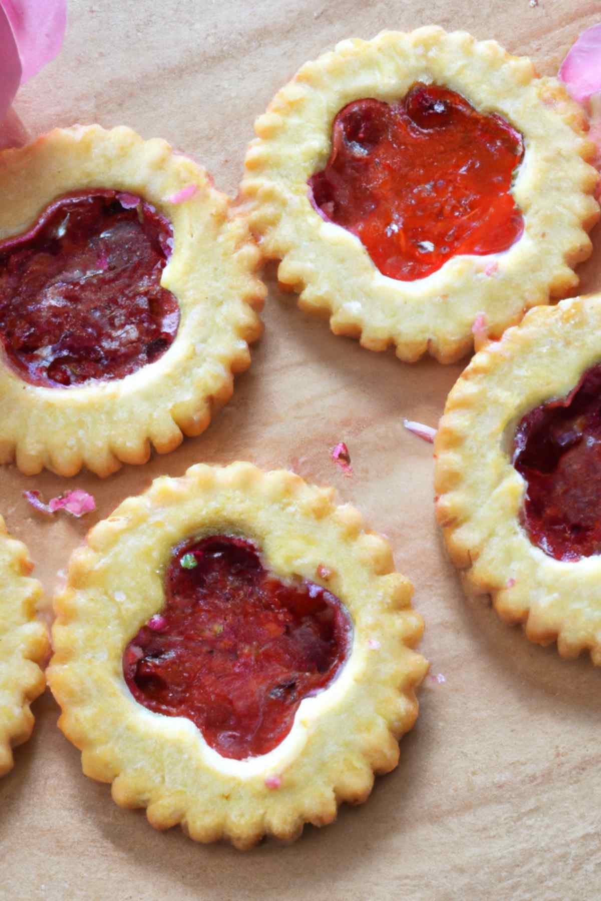 Biscuits topped with homemade rose jelly