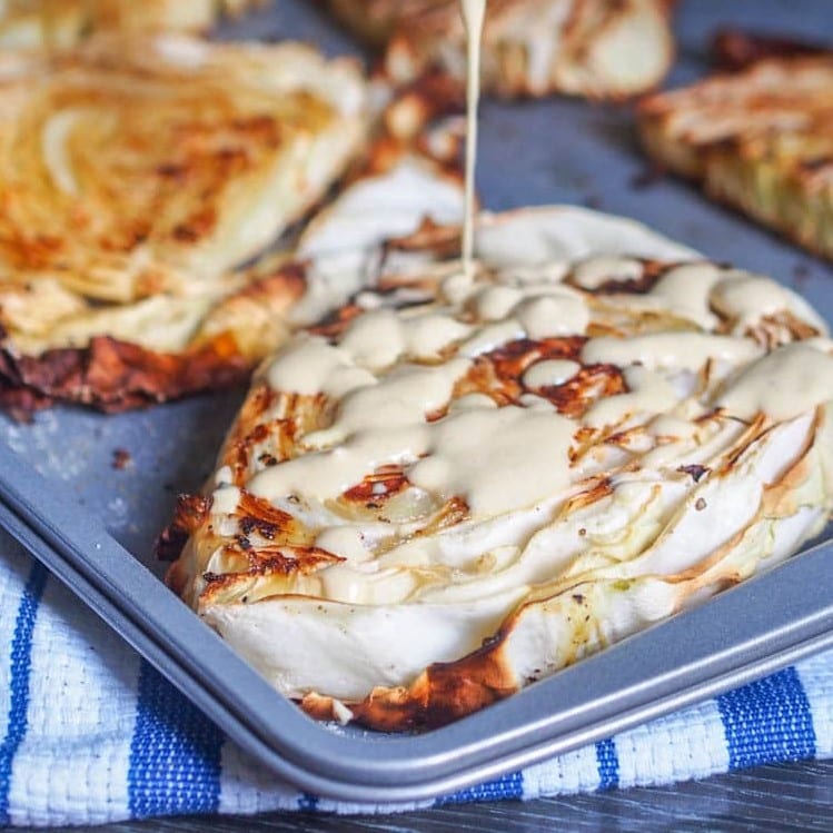 Cabbage Steaks with Tahini Sauce