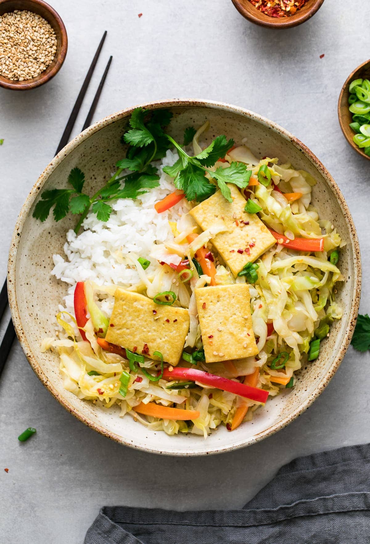 Spicy Cabbage Stir Fry with Tofu