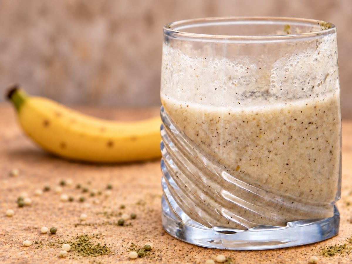 Creamy hemp protein smoothie made with banana and plant milk