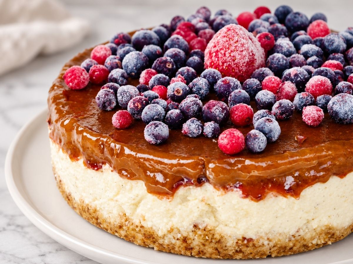 Dairy-free raw vegan ice cream cake on a plate, ready to serve