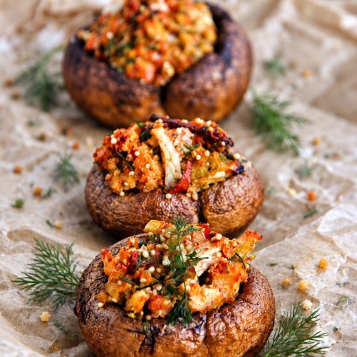 High-Protein Stuffed Mushrooms Vegan, Smoky Quinoa Tofu