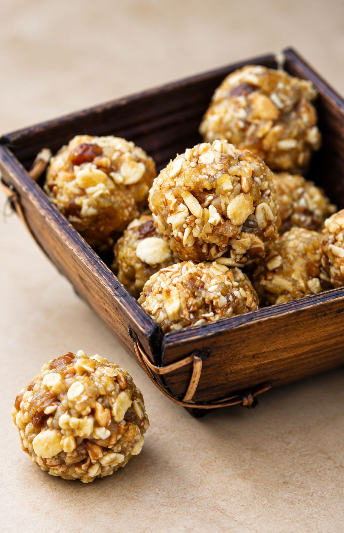 No-bake protein balls with oats and raisins on a plate