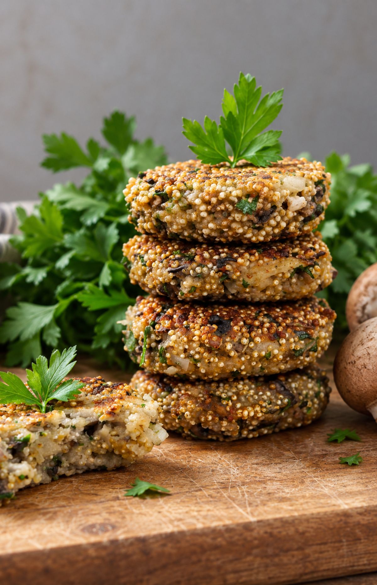 Chiftele vegane de quinoa cu ciuperci, aurii și crocante