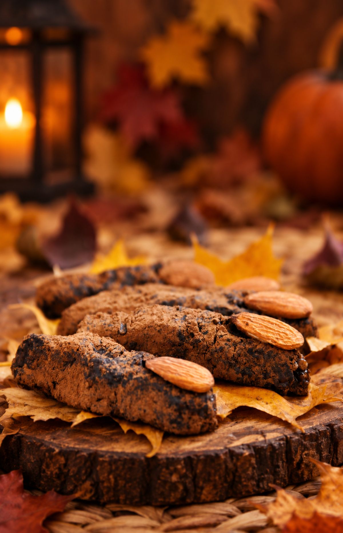 Witch finger cookies with dark chocolate dripping from the tips like a gruesome wound on a dark spooky background