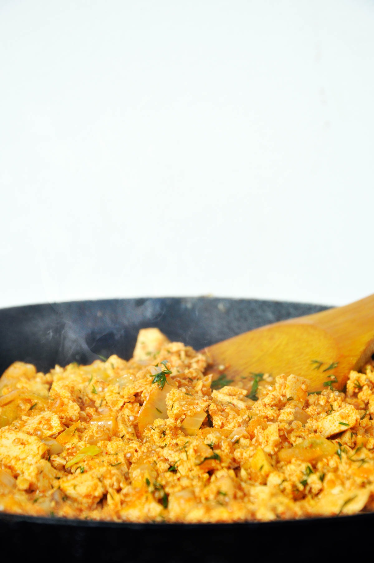 High-protein tofu scramble with quinoa served for breakfast
